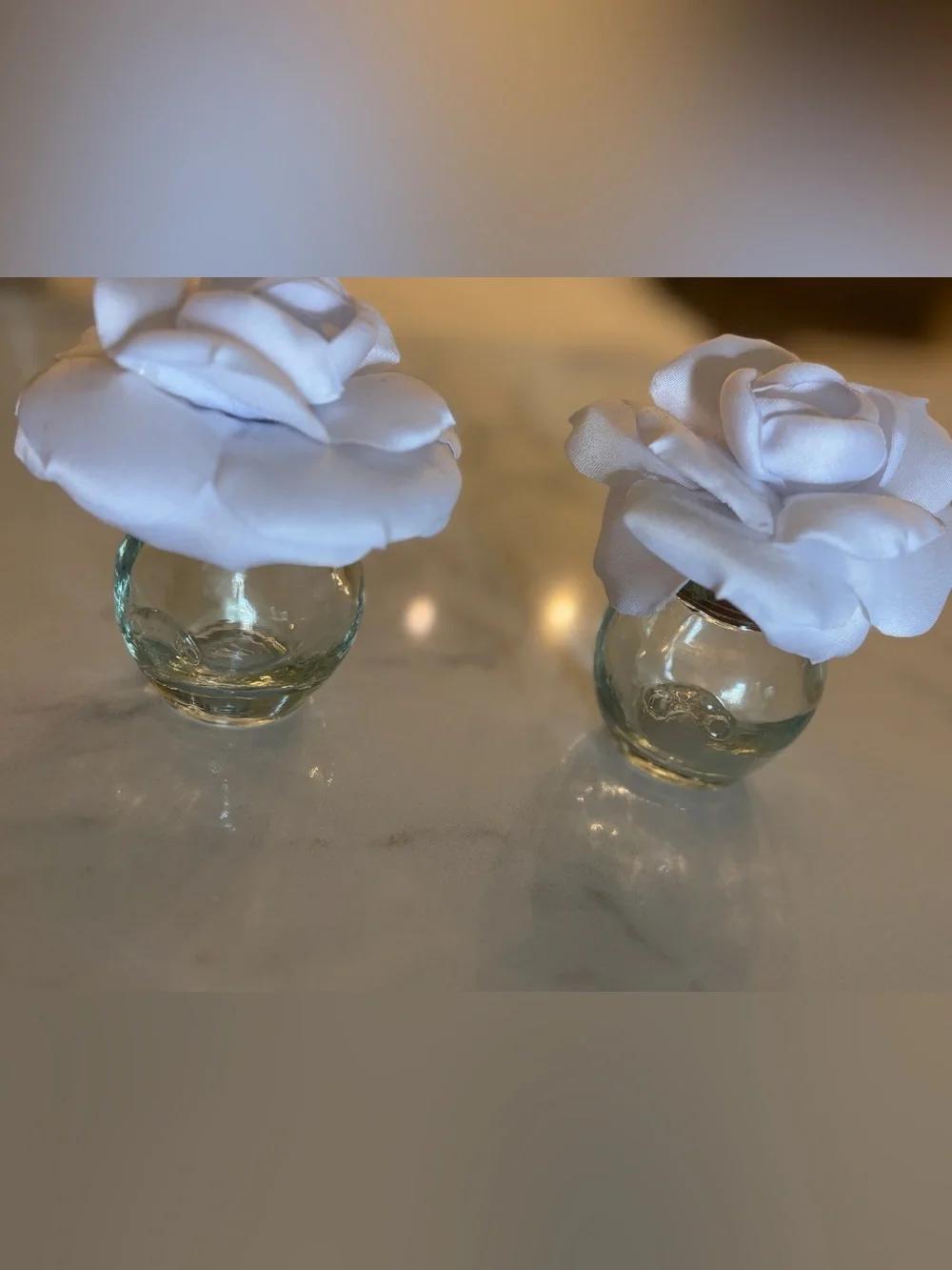 Vintage White Decorative Rose Flower Accent in Glass Vase - Home Accents